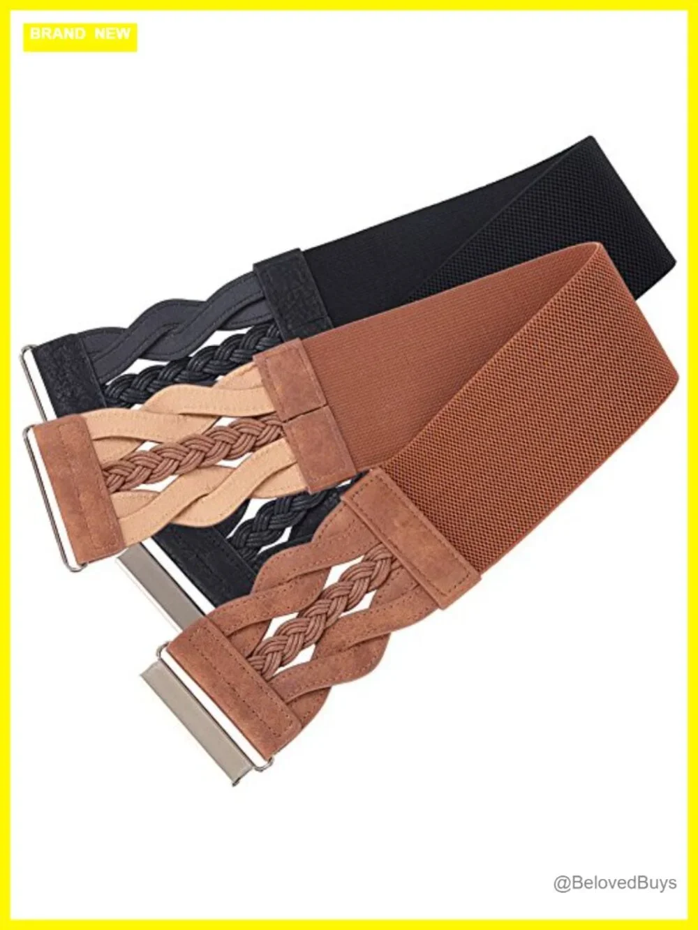 3 Inch Wide Elastic Waist Belt Women Faux Leather Retro Braided Adjustable
